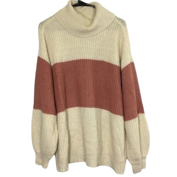 POPSUGAR COLOR BLOCK‎ COWL NECK KNIT BUBBLE SLEEVES SWEATER LARGE CASUAL COMFY - Picture 1 of 10